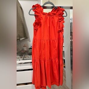 Maggy London Ruffled Tiered Cotton
Dress Coral orange
